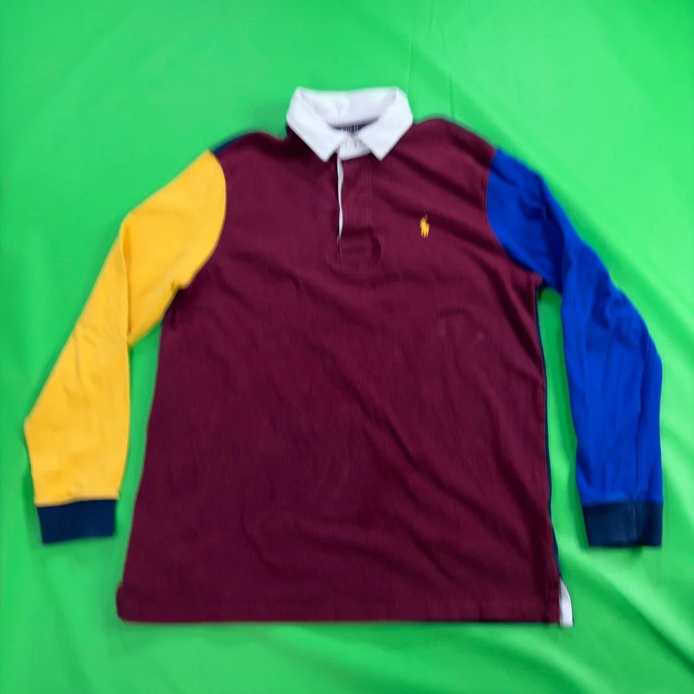 Polo Ralph Lauren Rugby Shirt Mens L Colorblock Classic Fit L/S Pony Logo EUC